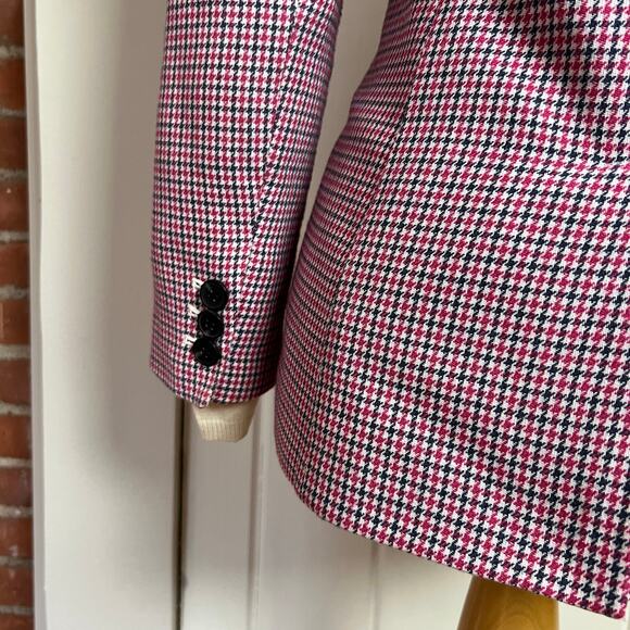 Talbots Double Breasted Pink Houndstooth Blazer 2P Plaid Jacket - Picture 8 of 13